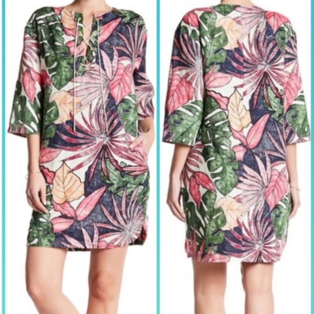 Tommy Bahama Lace Up Linen Remy Retro Dress